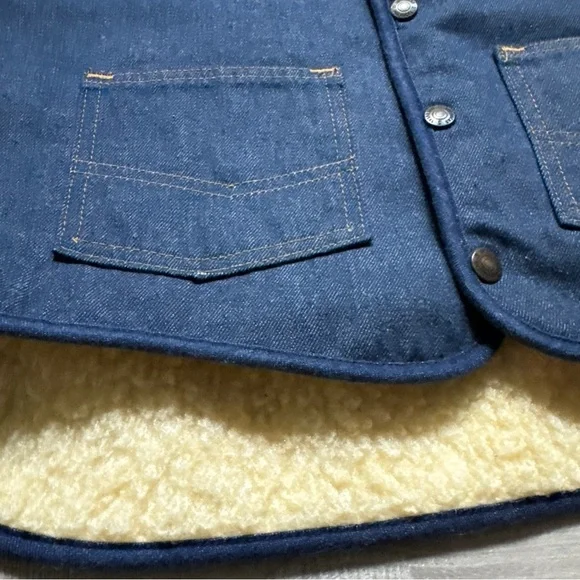 Vintage Sears Roebucks Western Wear Sherpa Vest Mens XL Biker Cowboy Denim Blue - Picture 12 of 14